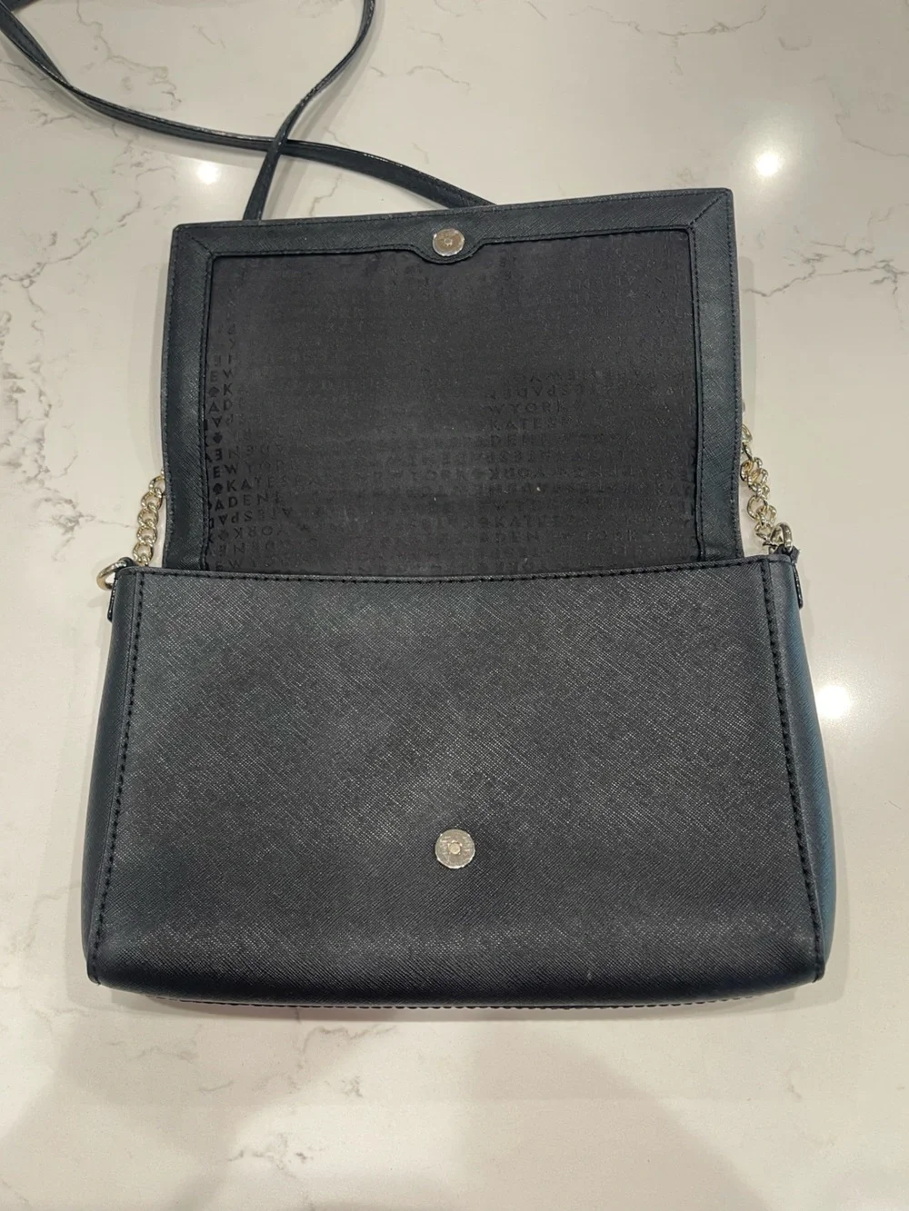 kate spade Black Saffiano Crossbody with Gold Chain Strap